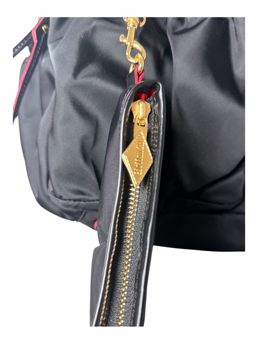 MZ Wallace Black Nylon Ruched Satchel Convertible Crossbody Bag Gold Hardware - Picture 9 of 11